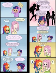 Size: 1240x1625 | Tagged: safe, artist:hazurasinner, fluttershy, rainbow dash, twilight sparkle, human, g4, comic, female, humanized, lesbian, magical lesbian spawn, offspring, pregnancy test, pregnant, ship:flutterdash, shipping