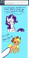 Size: 500x999 | Tagged: safe, artist:clockworkquartet, applejack, rarity, g4, ask, comic, tumblr