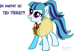 Size: 4983x3418 | Tagged: safe, artist:meganlovesangrybirds, sonata dusk, earth pony, pony, equestria girls, g4, my little pony equestria girls: rainbow rocks, absurd resolution, cute, female, grin, literal sonataco, simple background, smiling, solo, sonatabetes, sonataco, taco suit, taco tuesday, that girl sure loves tacos, that pony sure does love tacos, that siren sure does love tacos, transparent background, vector