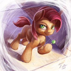 Size: 900x900 | Tagged: safe, artist:tsitra360, babs seed, earth pony, pony, g4, female, filly, freckles, lollipop, smiling, solo