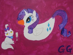 Size: 1632x1224 | Tagged: safe, artist:galaxygoddess, opalescence, rarity, duck, g4, canvas, duo, painting, species swap, traditional art