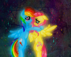 Size: 1000x800 | Tagged: dead source, safe, artist:amphibnia, fluttershy, rainbow dash, pony, g4, blushing, duo, female, hug, lesbian, ship:flutterdash, shipping