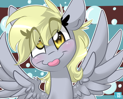 Size: 3500x2800 | Tagged: safe, artist:nekosnicker, derpy hooves, pony, g4, eye clipping through hair, female, happy, high res, silly, silly pony, solo, tongue out