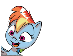 Size: 634x484 | Tagged: dead source, safe, rainbow dash, pegasus, pony, g4, spoiler:comic, female, open mouth, simple background, smiling, transparent background