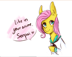 Size: 600x473 | Tagged: safe, artist:fikusgolubev, fluttershy, g4, clothes, female, school uniform, senpai, solo