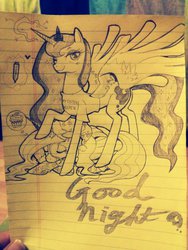 Size: 900x1200 | Tagged: safe, artist:cakewasgood, princess celestia, princess luna, g4, luna's shirt, traditional art