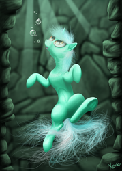 Size: 1024x1434 | Tagged: safe, artist:the1xeno1, lyra heartstrings, g4, bubble, female, solo, underhoof, underwater