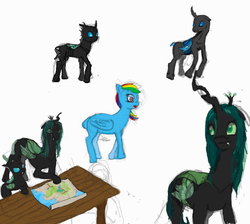 Size: 908x814 | Tagged: safe, artist:ponescribbles, queen chrysalis, rainbow dash, changeling, g4, sketch dump