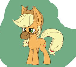 Size: 850x750 | Tagged: safe, artist:heir-of-rick, applejack, earth pony, pony, daily apple pony, g4, applejack's hat, big ears, cowboy hat, eating, feed bag, female, hat, horses doing horse things, impossibly large ears, solo, tumblr