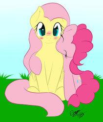 Size: 1305x1549 | Tagged: safe, artist:icy wings, fluttershy, pinkie pie, earth pony, pegasus, pony, g4, cute, female, kissing, lesbian, ship:flutterpie, shipping