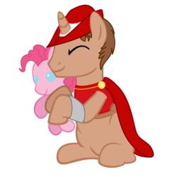 Size: 1550x1550 | Tagged: safe, artist:peternators, pinkie pie, oc, oc:heroic armour, g4, plushie, red mage, snuggling