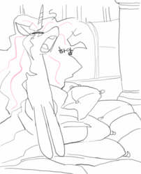 Size: 720x890 | Tagged: safe, artist:dkssud, princess celestia, g4, bed, female, monochrome, solo, yawn