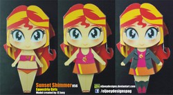 Size: 2257x1250 | Tagged: safe, artist:eljoeydesigns, sunset shimmer, equestria girls, g4, my little pony equestria girls: rainbow rocks, alternate clothes, belly button, bikini, blushing, clothes, papercraft, swimsuit