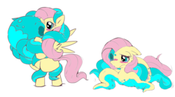 Size: 1022x565 | Tagged: safe, artist:winter939, color edit, edit, fluttershy, monster pony, octopony, octopus, original species, pegasus, pony, g4, blushing, colored, emanata, fluttertako, fusion, simple background, solo, sweat, sweatdrops, teary eyes, tentacles, transparent background, wat