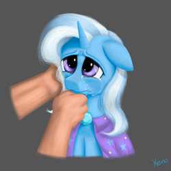 Size: 1024x1024 | Tagged: safe, artist:the1xeno1, trixie, human, pony, g4, crying, hand, sad