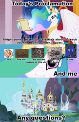 Size: 1021x1574 | Tagged: safe, princess celestia, princess luna, g4, celestia's proclamation, dragon ball, dragonball z abridged, exploitable meme, meme, mr. popo, pecking order