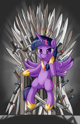 Size: 1238x1913 | Tagged: safe, artist:fearingfun, twilight sparkle, alicorn, pony, g4, a song of ice and fire, female, game of thrones, iron throne, mare, throne, throne slouch, twilight sparkle (alicorn)