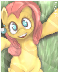 Size: 1024x1268 | Tagged: safe, artist:iwuvmemyjunjouegoist, fluttershy, g4, alternate hairstyle, female, rarity hair, smiling, solo