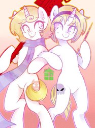 Size: 1024x1366 | Tagged: safe, artist:hawthornss, pony, unicorn, bipedal, clothes, gun, homestuck, ponified, rose lalonde, roxy lalonde, scarf, wand