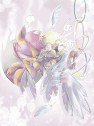Size: 600x800 | Tagged: safe, artist:fr3, scootaloo, bird, g4, female, pixiv, scared, solo