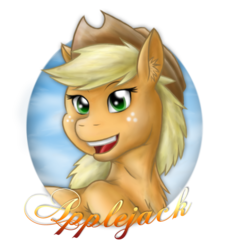 Size: 865x953 | Tagged: safe, artist:kukotte, applejack, g4, chest fluff, ear fluff, female, open mouth, smiling, solo