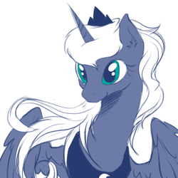 Size: 500x500 | Tagged: safe, artist:yoonny92, princess luna, alicorn, pony, g4, female, horn, jewelry, regalia, simple background, smiling, solo, spread wings, white background, wings