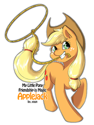 Size: 428x565 | Tagged: safe, artist:yoonny92, applejack, g4, female, lasso, mouth hold, raised hoof, solo