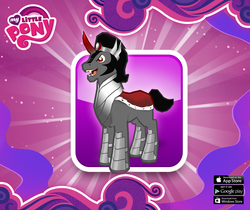Size: 940x788 | Tagged: safe, gameloft, king sombra, pony, unicorn, g4, official, fangs, game, male, my little pony logo, open mouth, solo, stallion