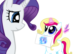 Size: 1092x800 | Tagged: safe, artist:ionadale, rarity, oc, oc:crystal crown, pony, unicorn, g4, drawing, female, mare, mother and daughter, offspring, parent:prince blueblood, parent:rarity, parents:rariblood, simple background, transparent background