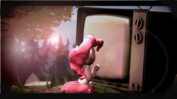 Size: 1920x1080 | Tagged: safe, artist:herpderpington11, pinkie pie, g4, 3d, abstract, breaking the fourth wall, gmod, lens flare, television, tree