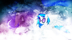 Size: 3840x2160 | Tagged: safe, artist:romus91, dj pon-3, vinyl scratch, alicorn, pony, g4, cutie mark, female, flying, glasses, high res, hooves, horn, mare, smiling, solo, spread wings, sunglasses, teeth, vector, wallpaper, wings