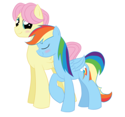 Size: 923x865 | Tagged: safe, artist:bratzoid, fluttershy, rainbow dash, g4, backwards cutie mark, blushing, butterscotch, female, half r63 shipping, male, rule 63, ship:butterdash, shipping, straight