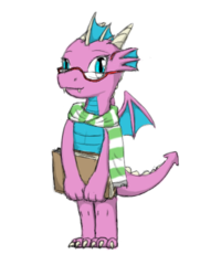 Size: 400x500 | Tagged: safe, artist:ironnails, oc, oc only, oc:saga the dragon, dragon, book, clothes, cute, glasses, old design, scarf, wings