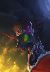 Size: 1000x1422 | Tagged: safe, artist:1jaz, king sombra, pony, unicorn, g4, fire, male, portrait, solo