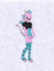 Size: 784x1020 | Tagged: safe, artist:ironnails, oc, oc only, oc:saga the dragon, dragon, anthro, anthro oc, clothes, glasses, socks, striped socks, traditional art, wings