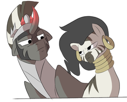 Size: 989x795 | Tagged: safe, artist:demon4badland, king sombra, zecora, zebra, g4, alternate hairstyle, mane swap