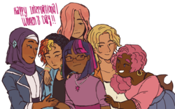 Size: 2099x1301 | Tagged: safe, artist:nyan-cow, applejack, fluttershy, pinkie pie, rainbow dash, rarity, twilight sparkle, human, g4, bindi, dark skin, diversity, hijab, humane six, humanized, islam, mane six