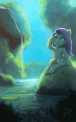 Size: 800x1280 | Tagged: safe, artist:grissaecrim, fluttershy, g4, belly button, female, sitting, solo