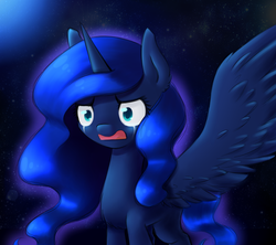 Size: 800x711 | Tagged: safe, artist:avialexis25, princess luna, g4, angry, fear, female, regret, sadness, shame, solo