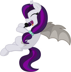 Size: 1280x1298 | Tagged: safe, artist:furrgroup, oc, oc only, oc:sweet hum, bat pony, pony, eyes closed, floating, flying, microphone, open mouth, simple background, singing, solo, white background