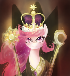 Size: 1000x1080 | Tagged: safe, artist:chocori, princess celestia, alicorn, pony, g4, coronation, crown, female, looking at you, magic, mare, pink-mane celestia, scepter, solo, telekinesis, younger