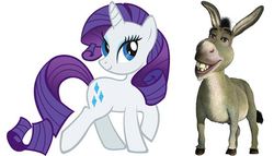 Size: 580x332 | Tagged: safe, rarity, donkey, pony, unicorn, g4, cartoon brew, crack shipping, crossover, crossover shipping, donkey (shrek), dreamworks, female, infidelity, interspecies, male, shipping, shrek, straight