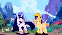 Size: 1024x576 | Tagged: safe, artist:777luck777, alicorn, earth pony, pony, duo, hyuuga hinata, naruhina, naruto, ponified, uzumaki naruto