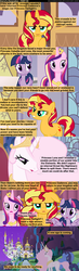 Size: 1120x3810 | Tagged: safe, artist:beavernator, princess cadance, princess celestia, princess luna, sunset shimmer, twilight sparkle, alicorn, pony, comic:end of a generation, equestria girls, g4, alternate ending, comic, drama, female, floppy ears, grammar error, mare, twilight sparkle (alicorn)