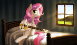 Size: 1236x731 | Tagged: safe, artist:magfen, sweetie belle, pony, g4, female, guitar, solo