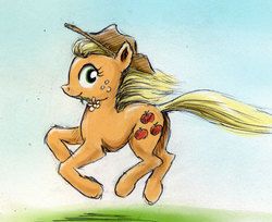 Size: 540x440 | Tagged: safe, artist:el-yeguero, applejack, earth pony, pony, g4, female, mare, mouth hold, solo