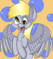 Size: 1024x1148 | Tagged: safe, artist:bolt-the-human, derpy hooves, pegasus, pony, g4, female, mare, smiling, solo, spread wings