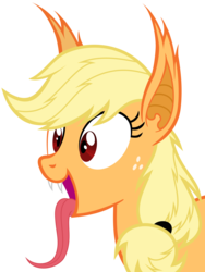 Size: 4500x6000 | Tagged: safe, artist:magister39, applejack, bat pony, pony, g4, absurd resolution, applebat, bat ponified, female, long tongue, open mouth, race swap, simple background, solo, tongue out, transparent background, vector