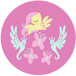 Size: 804x804 | Tagged: safe, artist:arylett-charnoa, part of a set, fluttershy, butterfly, pegasus, pony, g4, button, cutie mark, eyes closed, female, mare, simple background, solo, wings