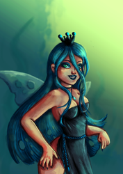 Size: 2480x3508 | Tagged: safe, artist:szopwmeloniku, queen chrysalis, human, g4, fangs, female, high res, humanized, nail polish, solo